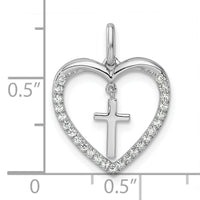 14K White Gold Polished Diamond Heart Dangle Cross Pendant-PM10217-015-WAA