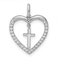 14K White Gold Polished Diamond Heart Dangle Cross Pendant-PM10217-015-WAA