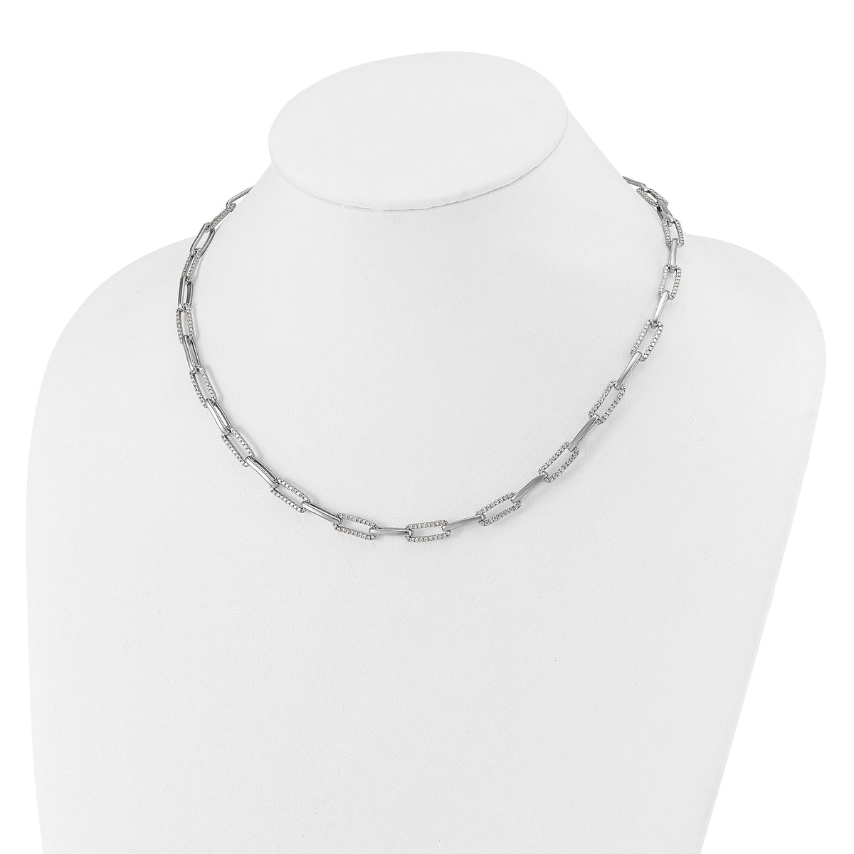 14k White Gold Polished Diamond Paperclip Link 18in Necklace-PM10272-375-WAA