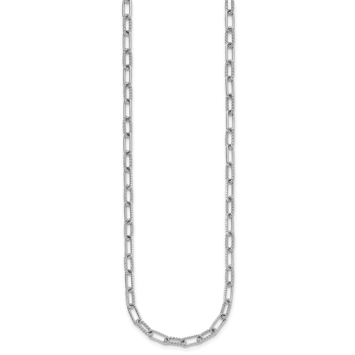 14K White Gold Polished/Twisted Diamond Paper Clip Link Necklace-PM10281-145-WAA