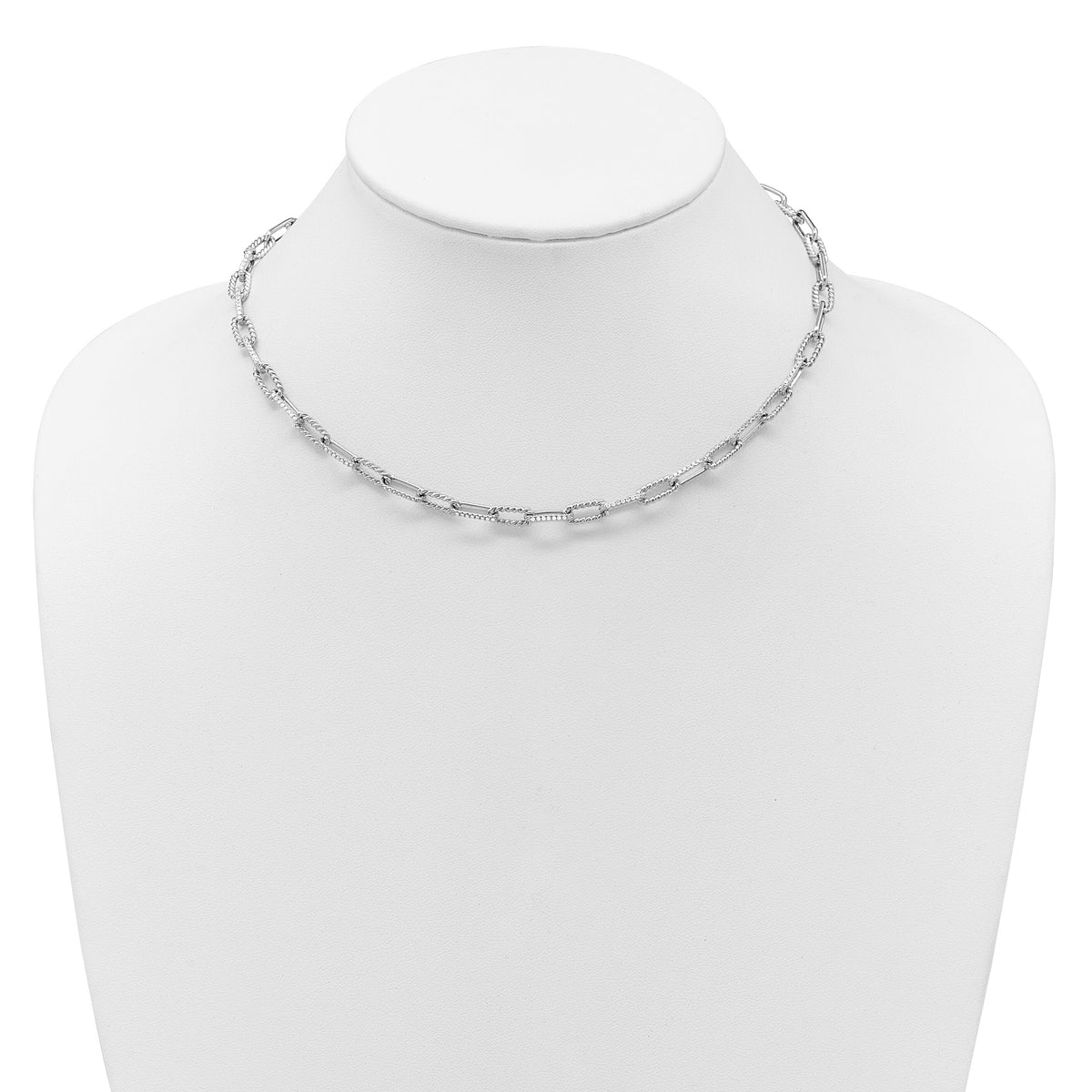 14K White Gold Polished/Twisted Diamond Paper Clip Link Necklace-PM10281-145-WAA