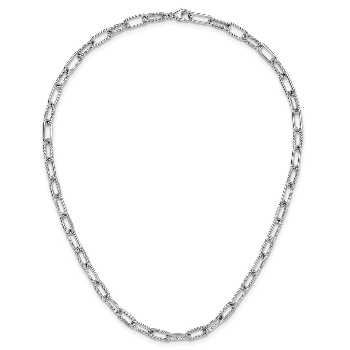 14K White Gold Polished/Twisted Diamond Paper Clip Link Necklace-PM10281-145-WAA