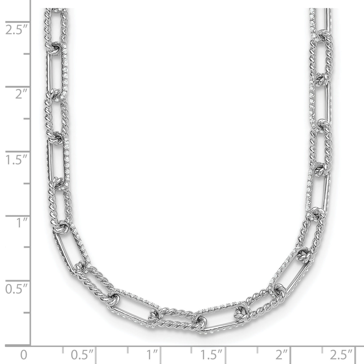 14K White Gold Polished/Twisted Diamond Paper Clip Link Necklace-PM10281-145-WAA