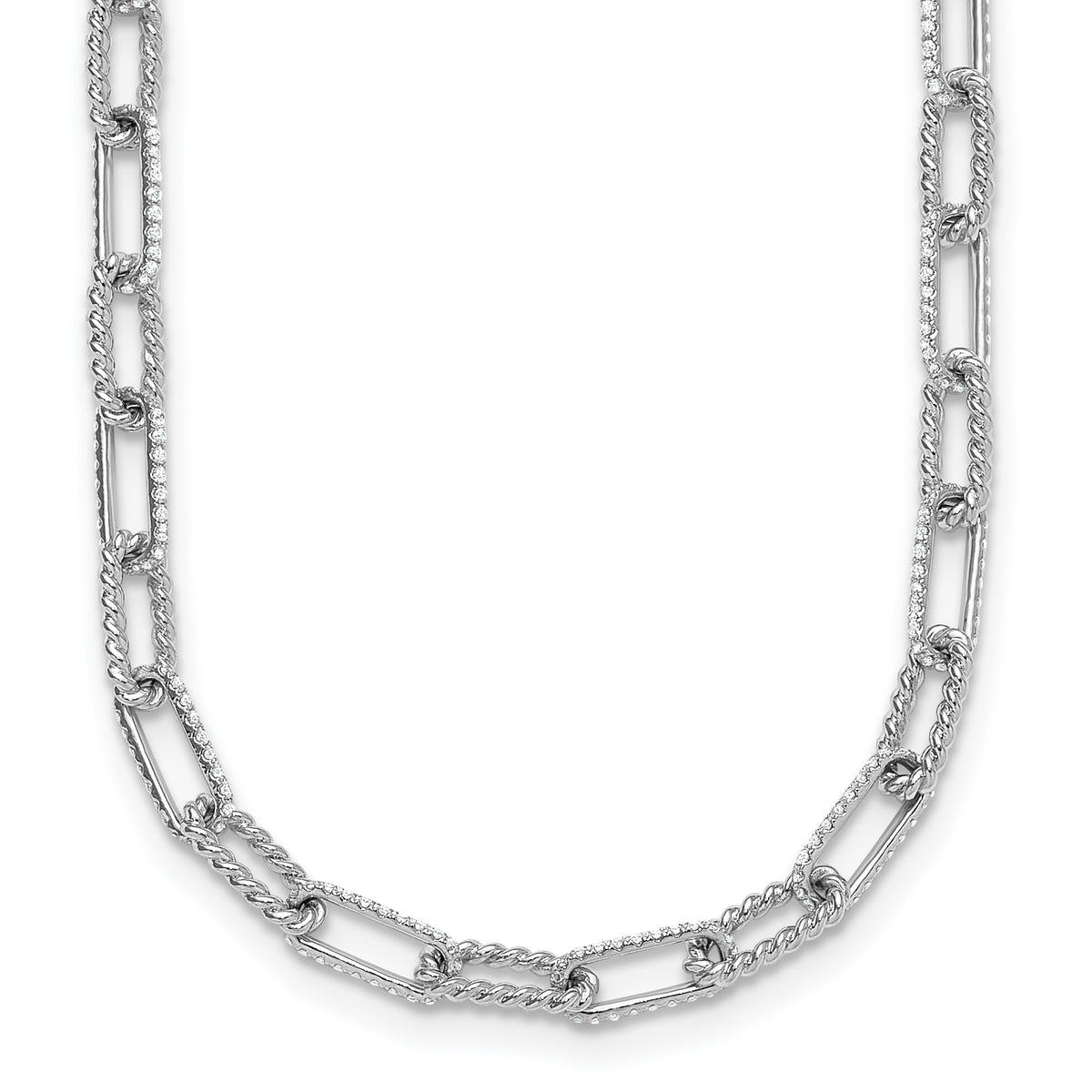 14K White Gold Polished/Twisted Diamond Paper Clip Link Necklace-PM10281-145-WAA