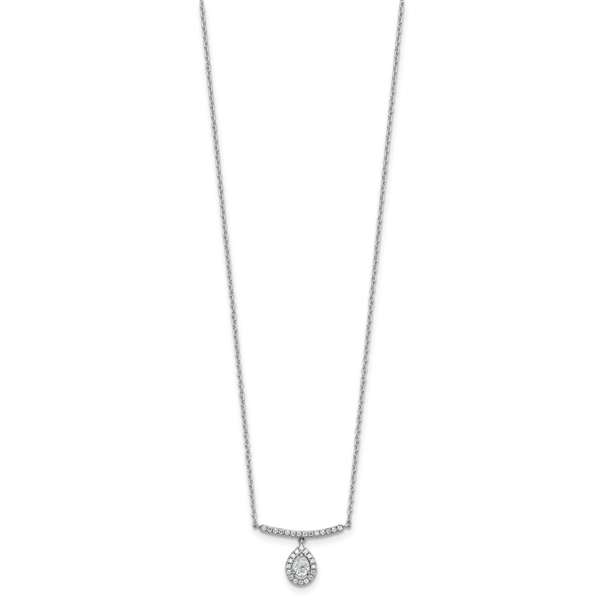 14K White Gold Polished Diamond Bar w/Dangle Pear Necklace-PM10511-025-WAA