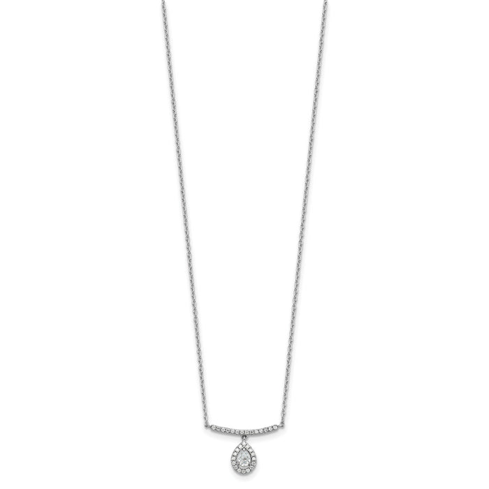 14K White Gold Polished Diamond Bar w/Dangle Pear Necklace-PM10511-025-WAA