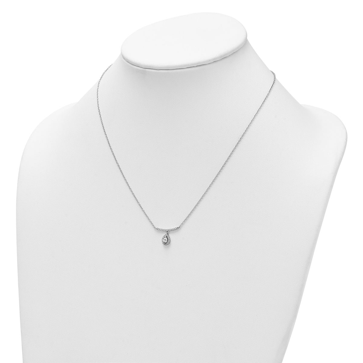 14K White Gold Polished Diamond Bar w/Dangle Pear Necklace-PM10511-025-WAA