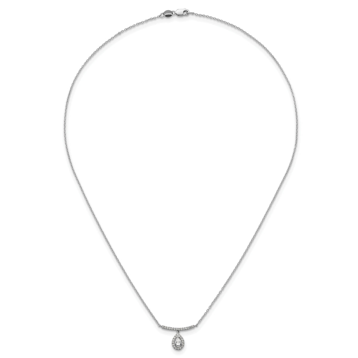 14K White Gold Polished Diamond Bar w/Dangle Pear Necklace-PM10511-025-WAA