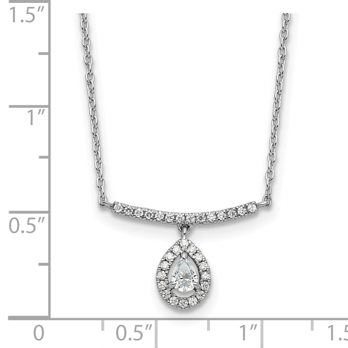 14K White Gold Polished Diamond Bar w/Dangle Pear Necklace-PM10511-025-WAA
