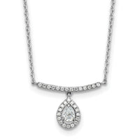 14K White Gold Polished Diamond Bar w/Dangle Pear Necklace-PM10511-025-WAA