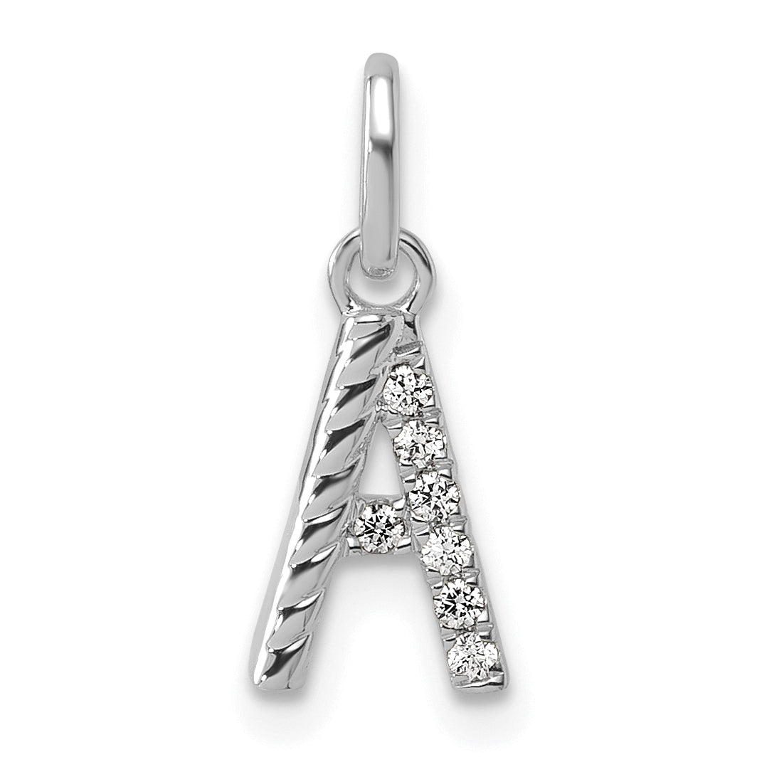 14k White Gold Twisted with .05 ct. Diamond Initial A Charm-PM10732A-WA