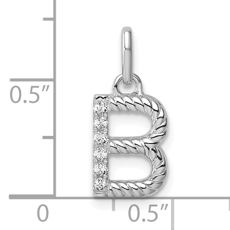 14k White Gold Twisted with .05 ct. Diamond Initial B Charm-PM10732B-WA