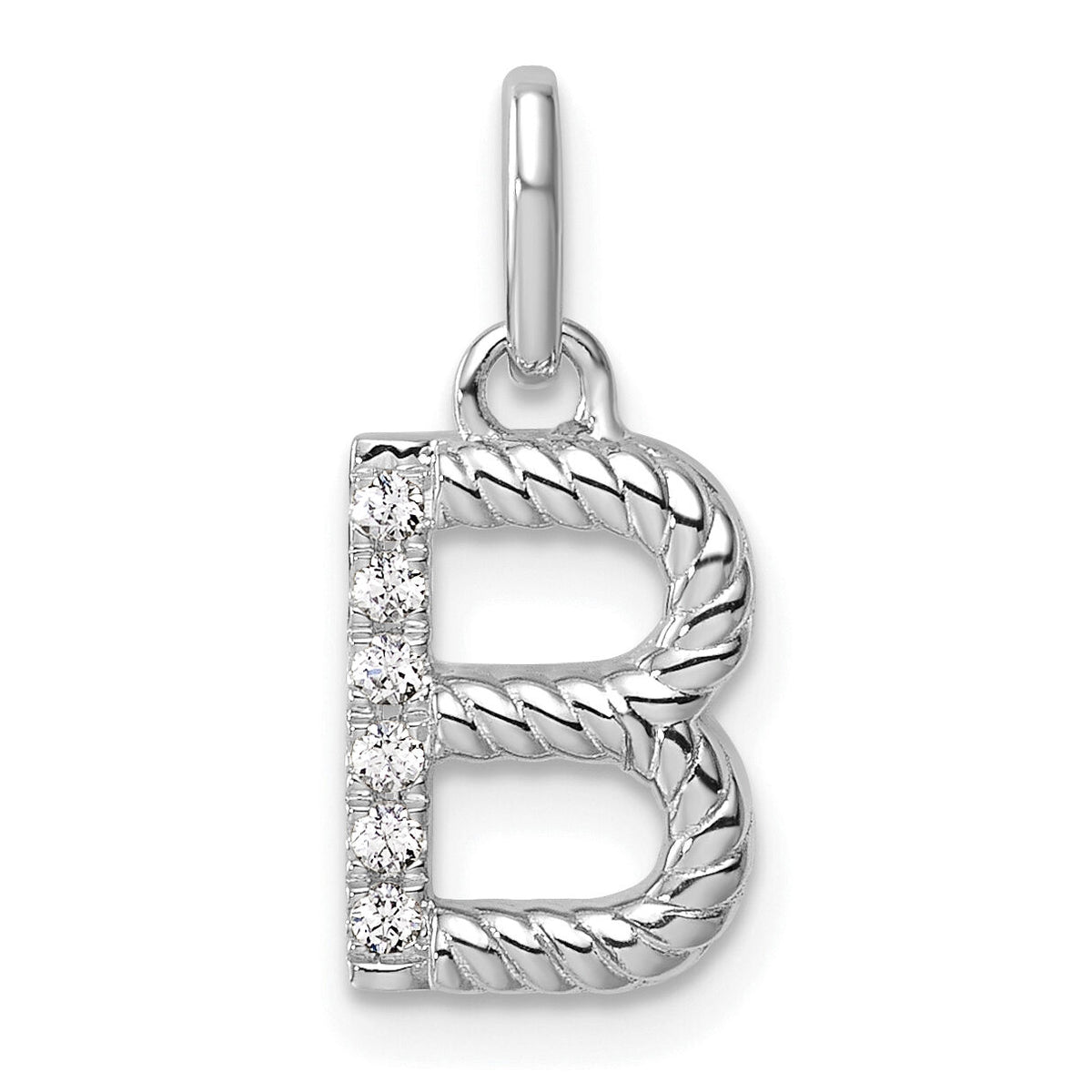 14k White Gold Twisted with .05 ct. Diamond Initial B Charm-PM10732B-WA