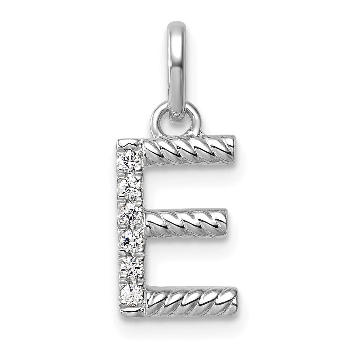 14k White Gold Twisted .05 ct. Diamond Initial E Charm-PM10732E-WA