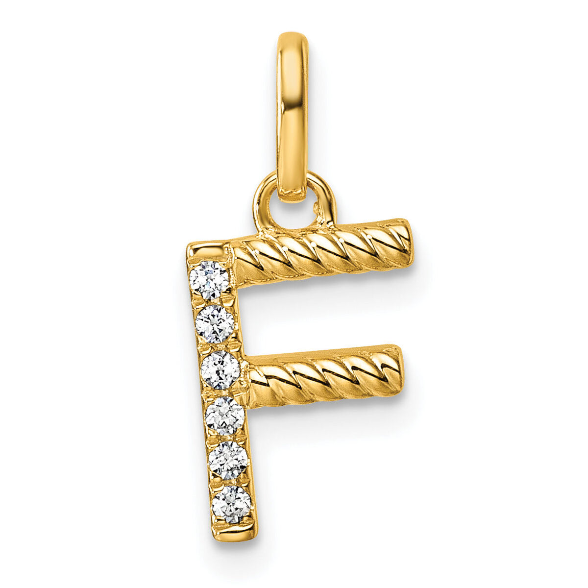 14k Twisted .05 ct. Diamond Initial F Charm-PM10732F-YA
