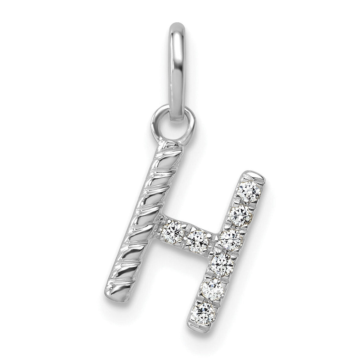14k White Gold Twisted .07 ct. Diamond Initial H Charm-PM10732H-WA