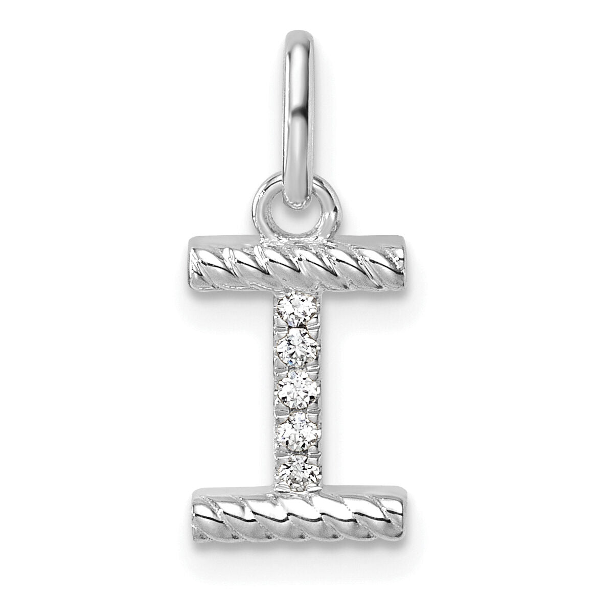 14k White Gold Twisted .05 ct. Diamond Initial I Charm-PM10732I-WA