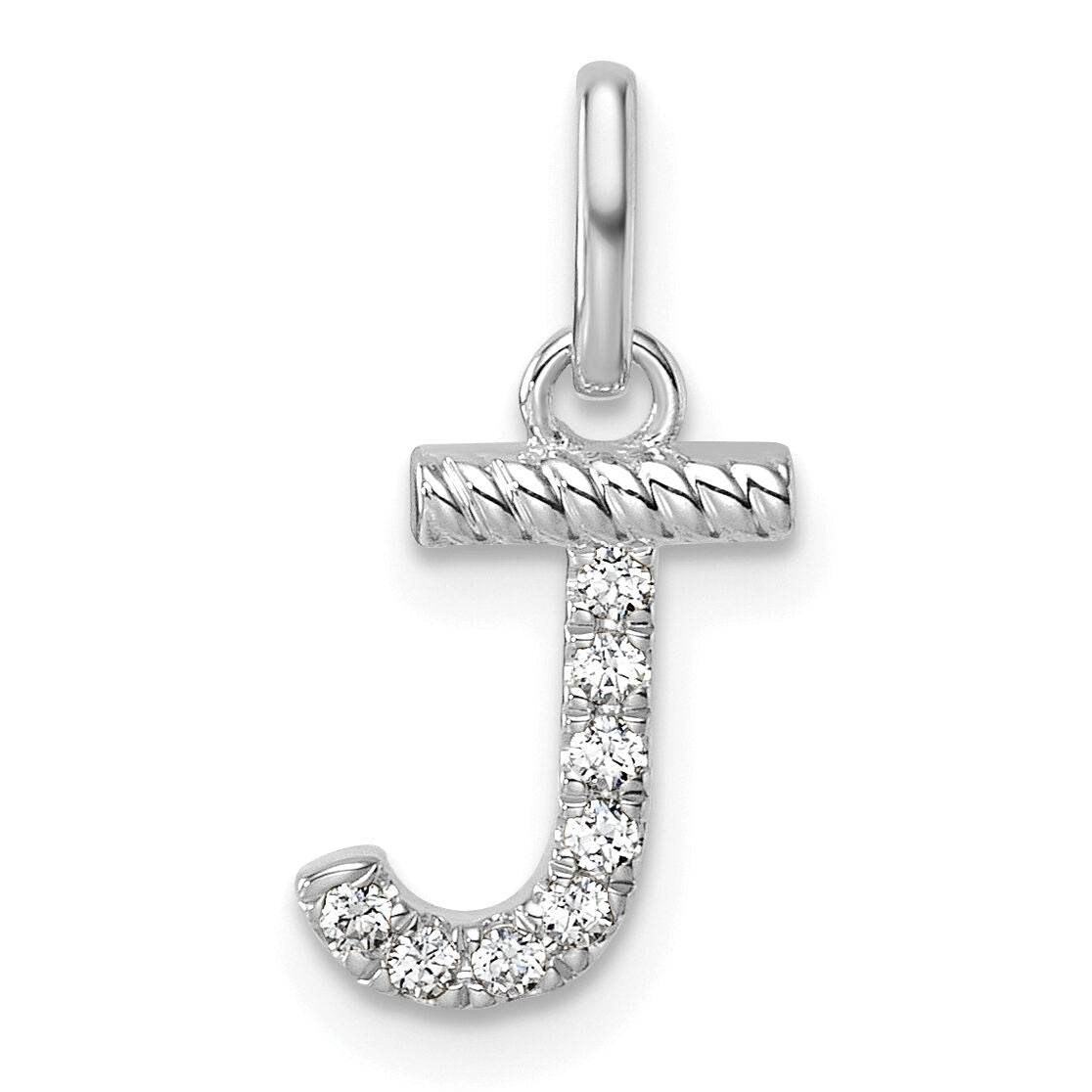 14k White Gold Twisted .07 ct. Diamond Initial J Charm-PM10732J-WA