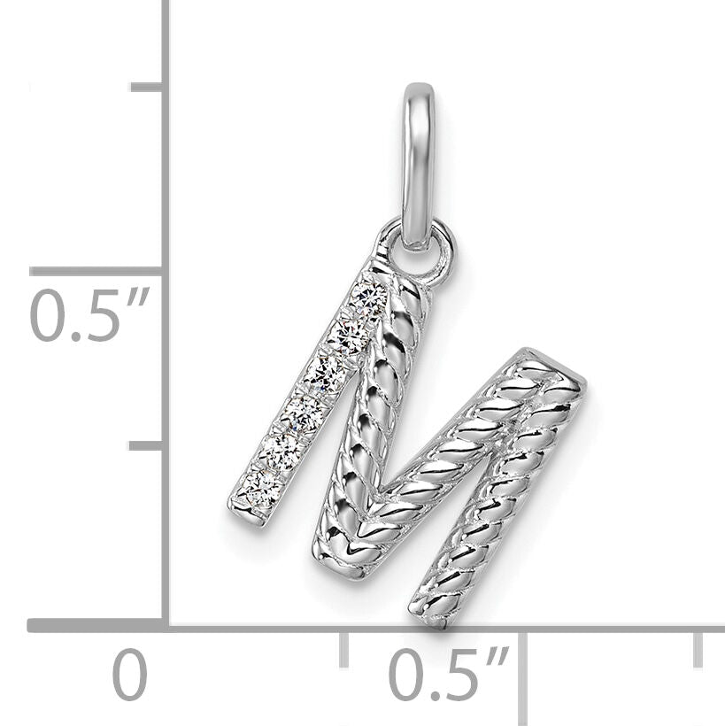 14k White Gold Twisted .05 ct. Diamond Initial M Charm-PM10732M-WA