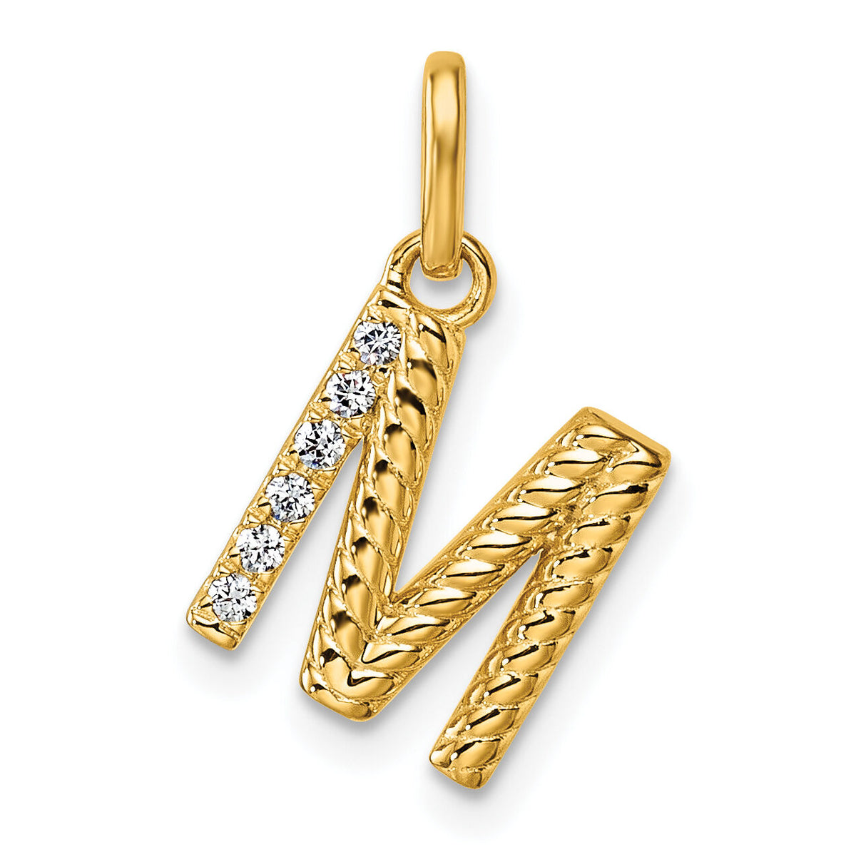 14k Twisted .05 ct. Diamond Initial M Charm-PM10732M-YA