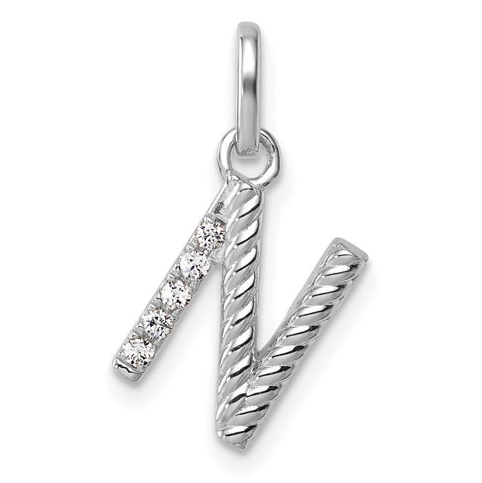 14k White Gold Twisted .05 ct. Diamond Initial N Charm-PM10732N-WA