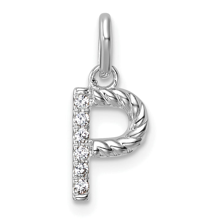 14k White Gold Twisted .05 ct. Diamond Initial P Charm-PM10732P-WA