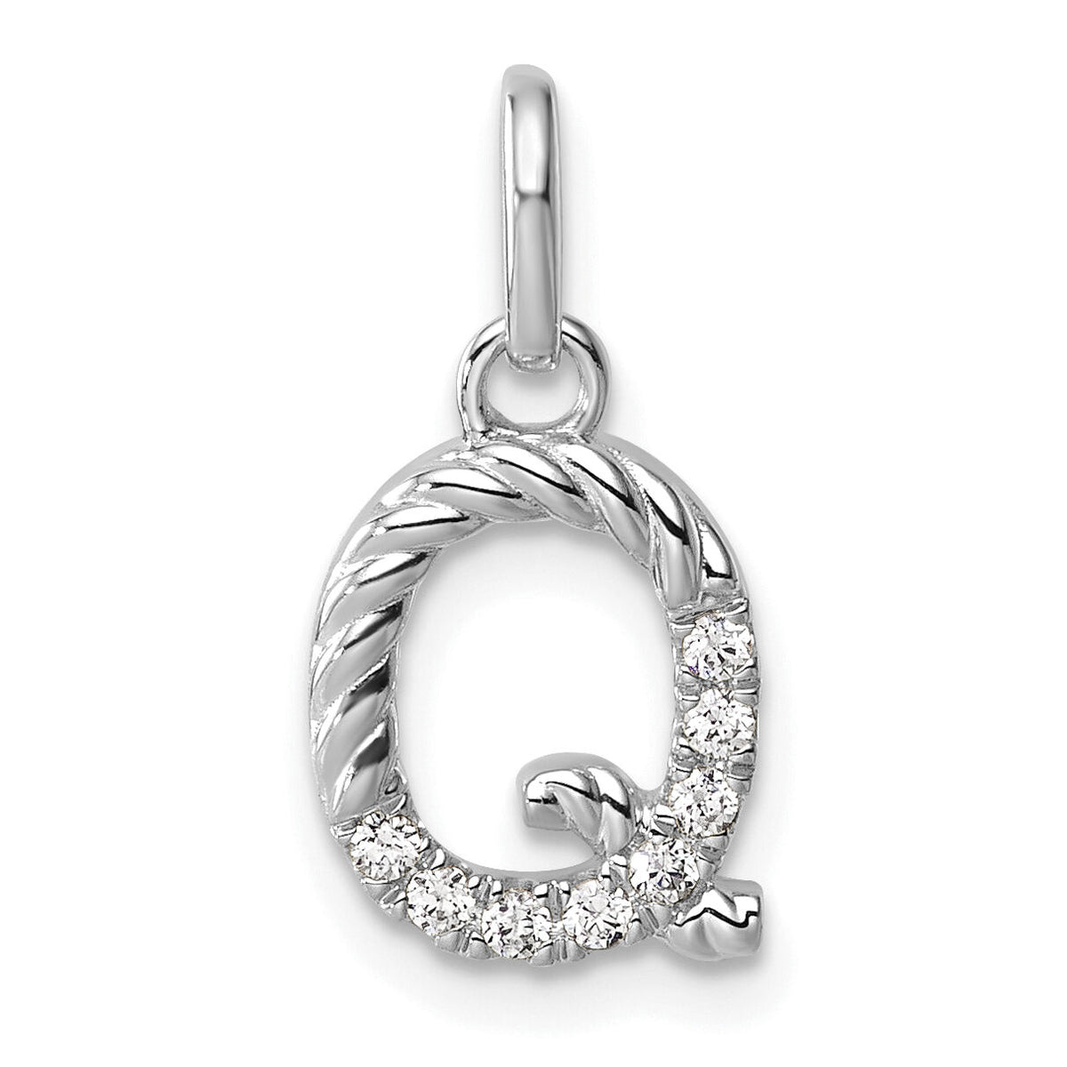 14k White Gold Twisted .07 ct. Diamond Initial Q Charm-PM10732Q-WA