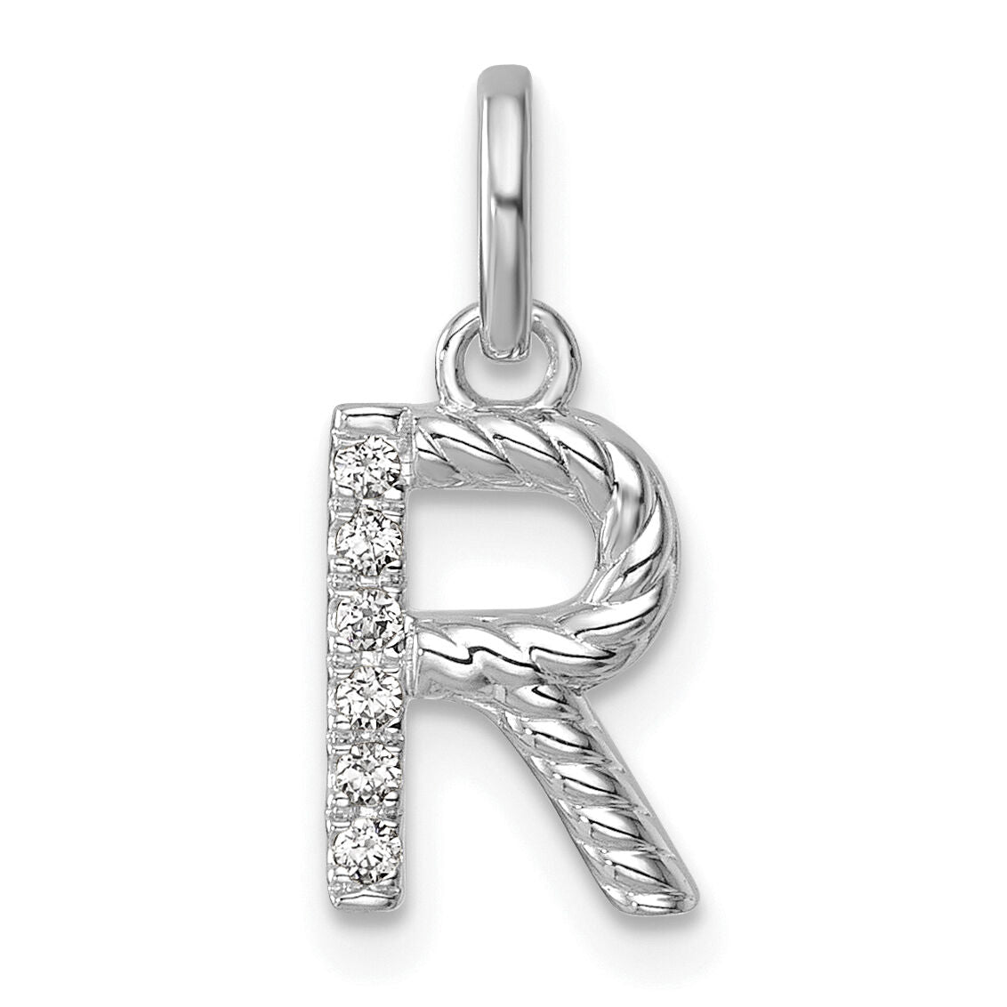 14k White Gold Twisted .05 ct. Diamond Initial R Charm-PM10732R-WA