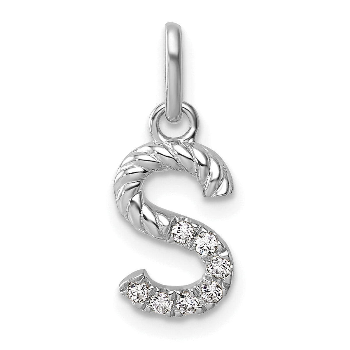 14k White Gold Twisted .07 ct. Diamond Initial S Charm-PM10732S-WA