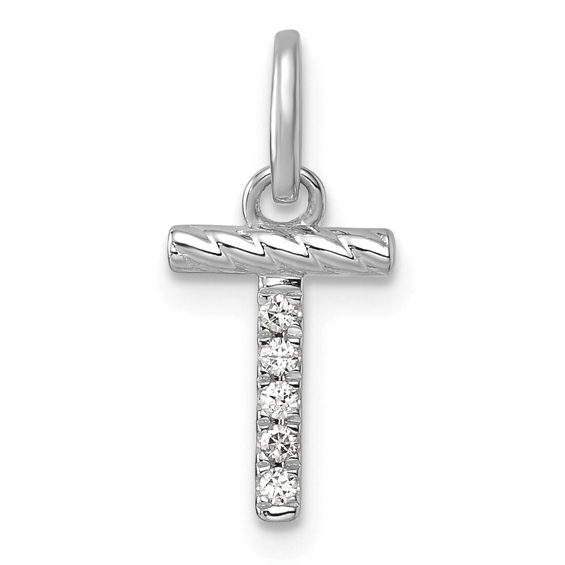 14k White Gold Twisted .05 ct. Diamond Initial T Charm-PM10732T-WA