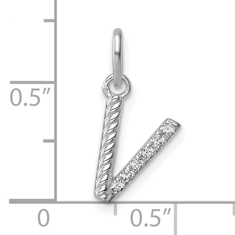 14k White Gold Twisted .05 ct. Diamond Initial V Charm-PM10732V-WA