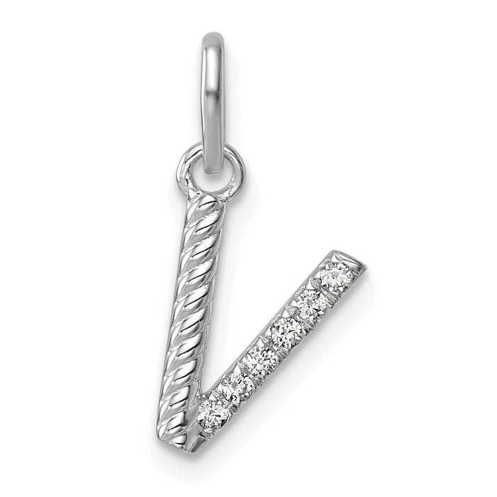 14k White Gold Twisted .05 ct. Diamond Initial V Charm-PM10732V-WA