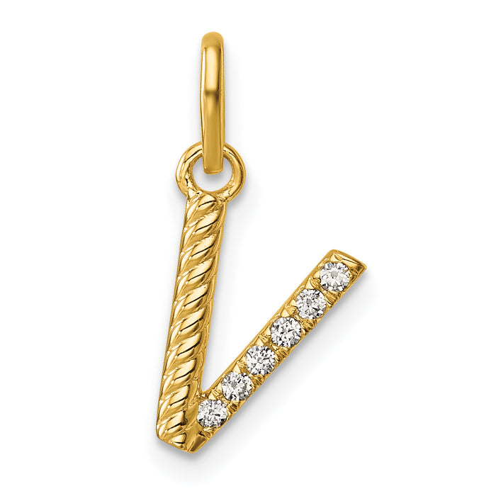 14k Twisted .05 ct. Diamond Initial V Charm-PM10732V-YA