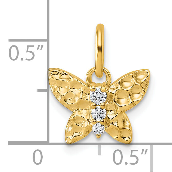 14K Polished and Hammered Diamond Butterfly Pendant-PM10752-005-YAA