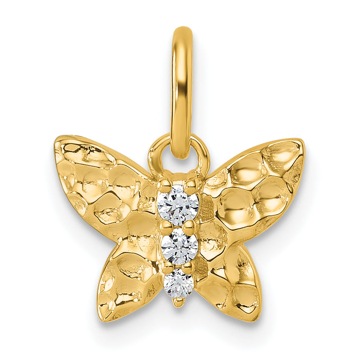 14K Polished and Hammered Diamond Butterfly Pendant-PM10752-005-YAA
