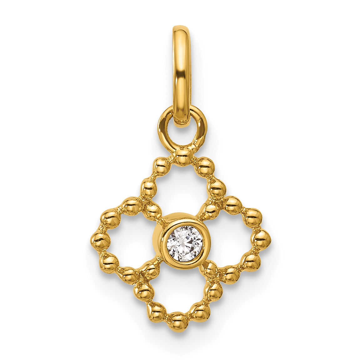 14K Polished Diamond Beaded Floral Pendant-PM10753-005-YAA