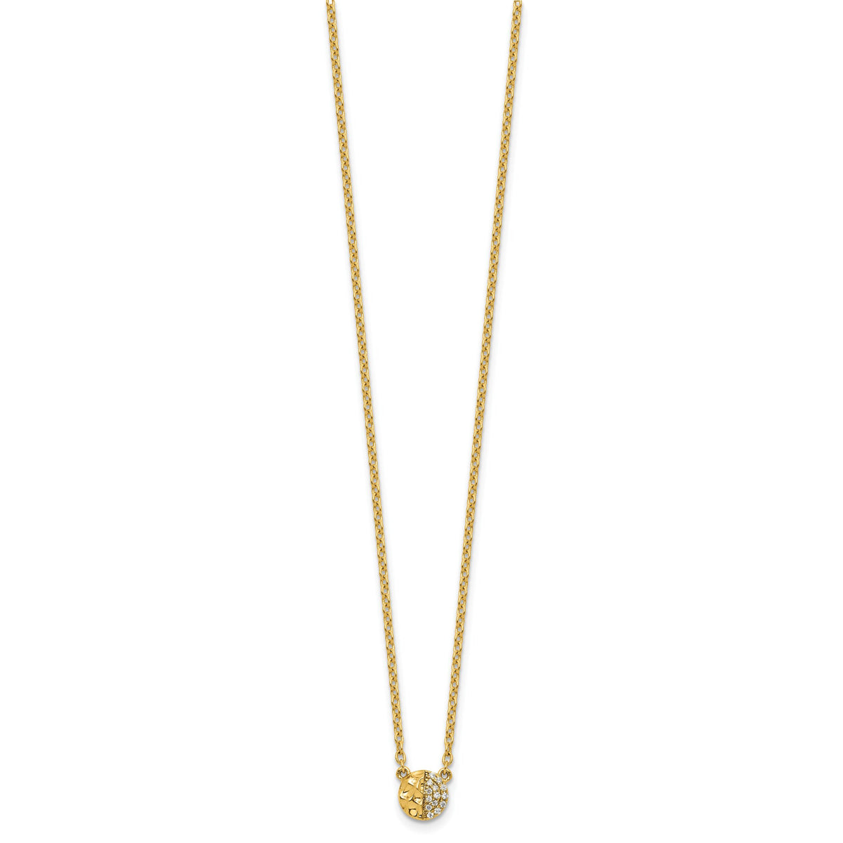 14K Polished and Hammered Diamond Disk Necklace-PM10779-005-YAA