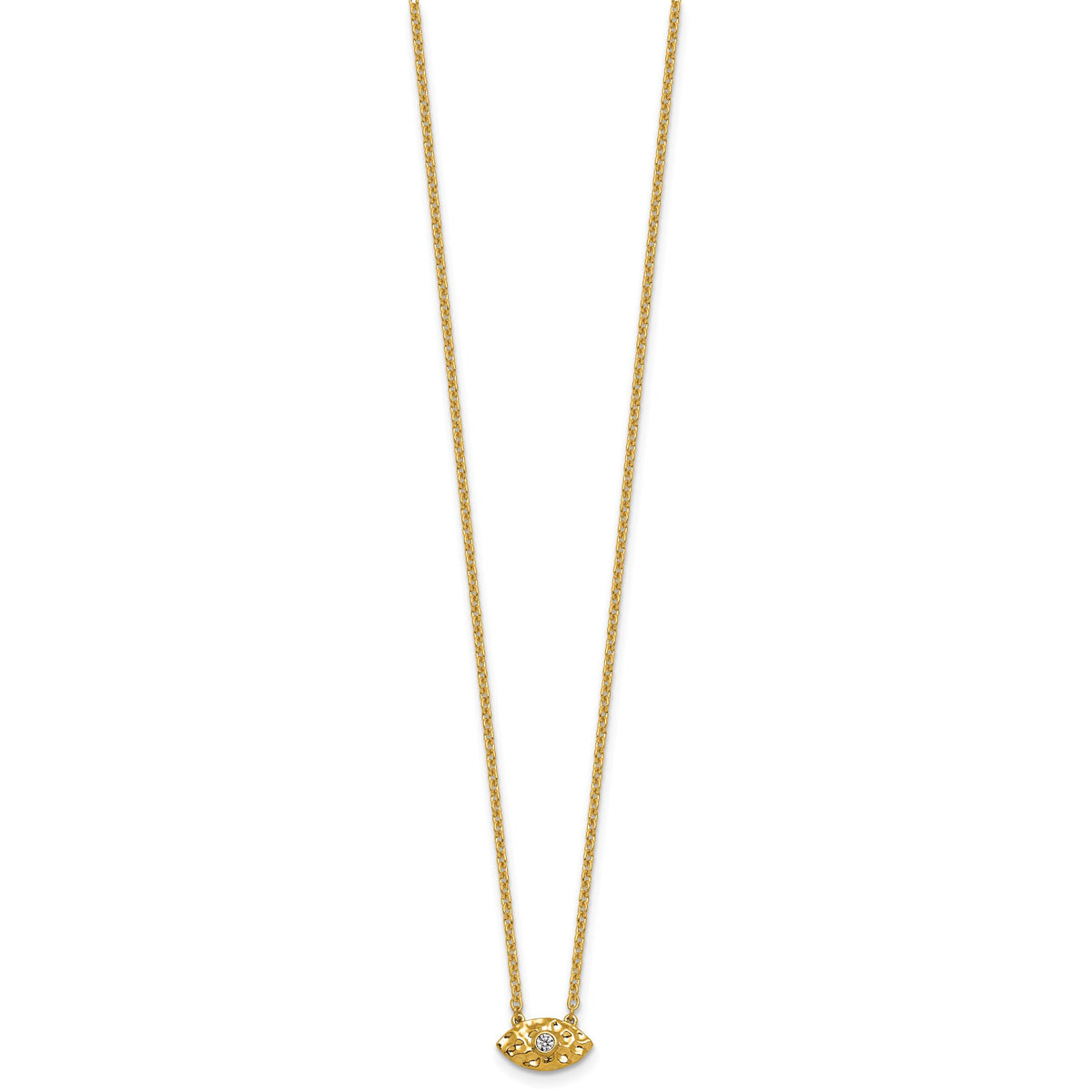 14K Polished and Hammered Diamond Evil Eye Necklace-PM10780-005-YAA
