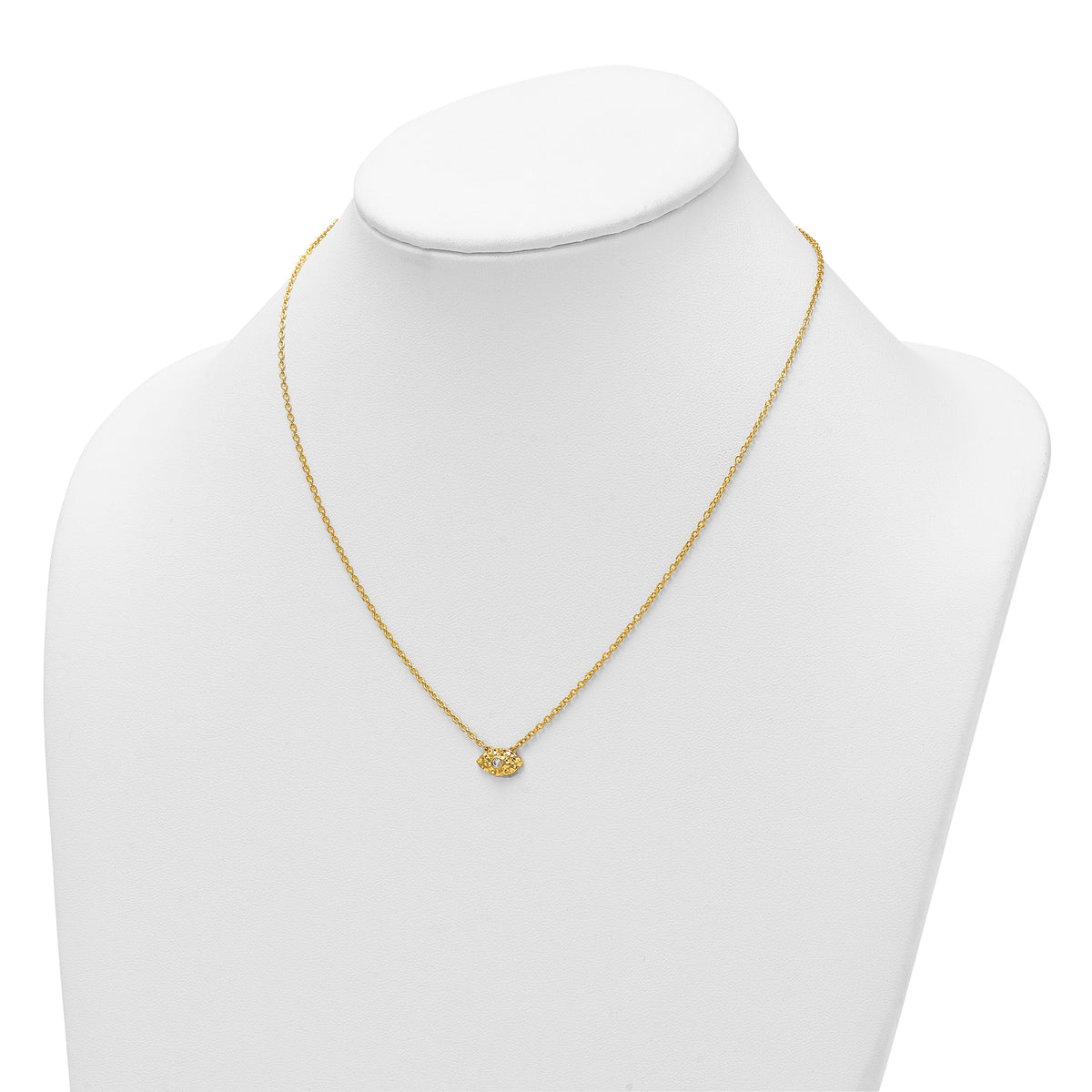 14K Polished and Hammered Diamond Evil Eye Necklace-PM10780-005-YAA