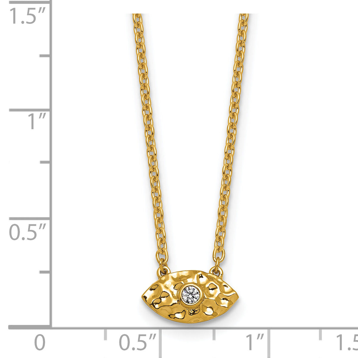 14K Polished and Hammered Diamond Evil Eye Necklace-PM10780-005-YAA