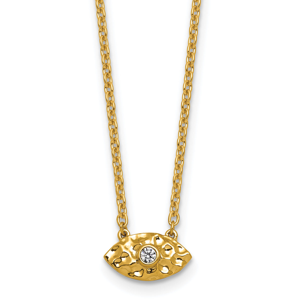 14K Polished and Hammered Diamond Evil Eye Necklace-PM10780-005-YAA
