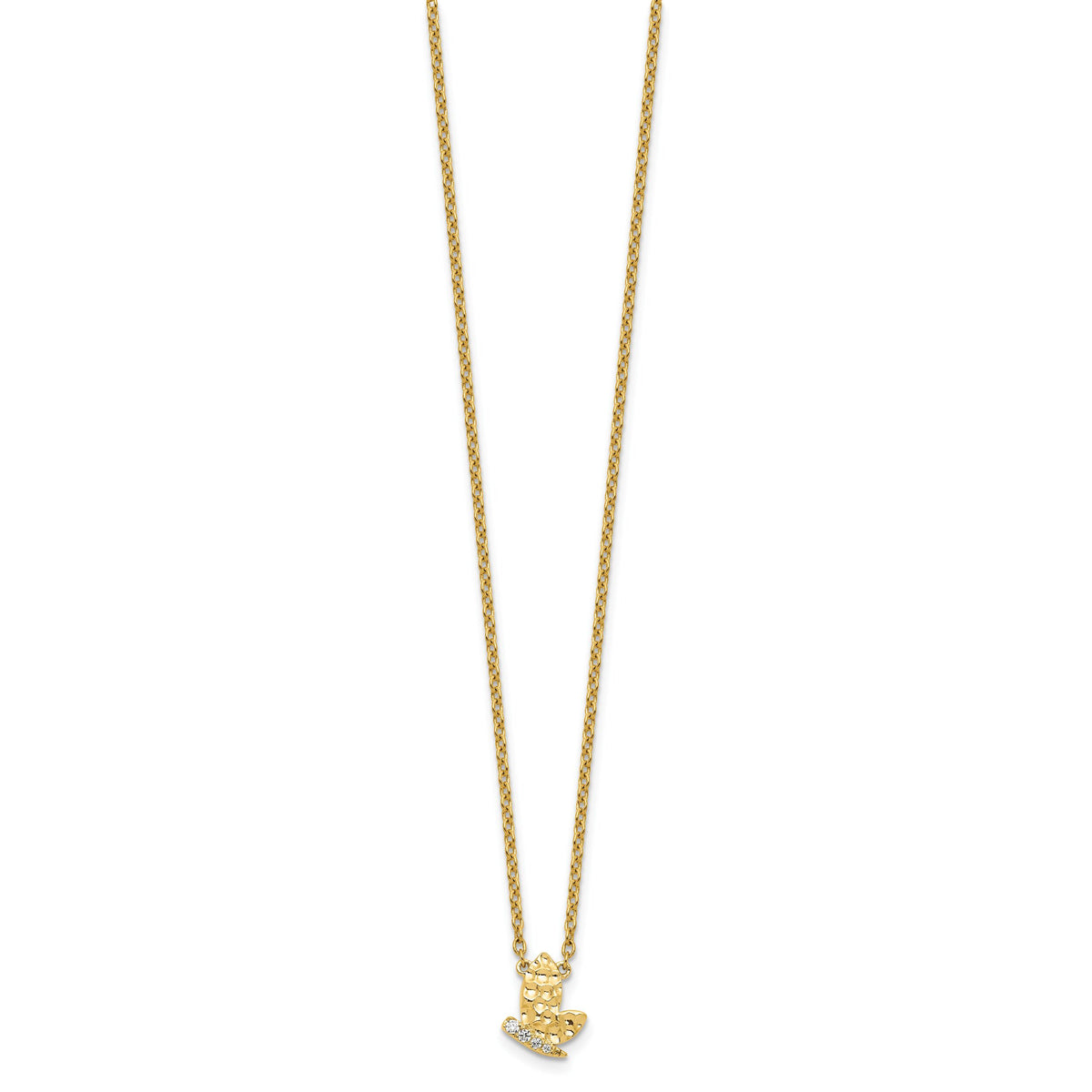 14K Polished and Hammered Diamond Butterfly Necklace-PM10781-005-YAA