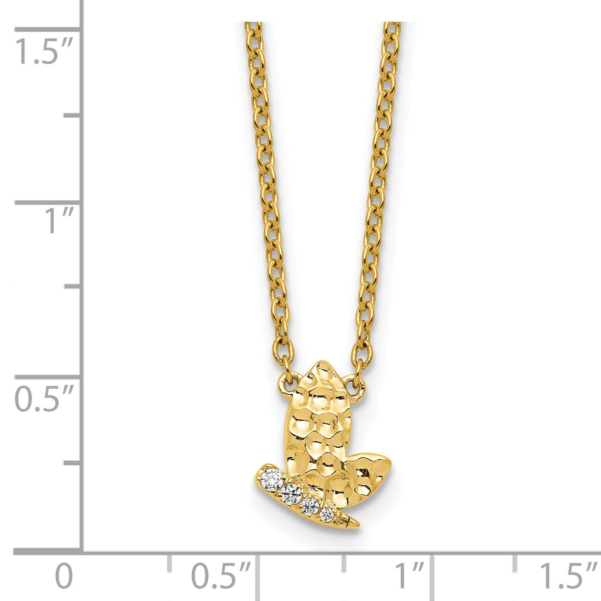 14K Polished and Hammered Diamond Butterfly Necklace-PM10781-005-YAA