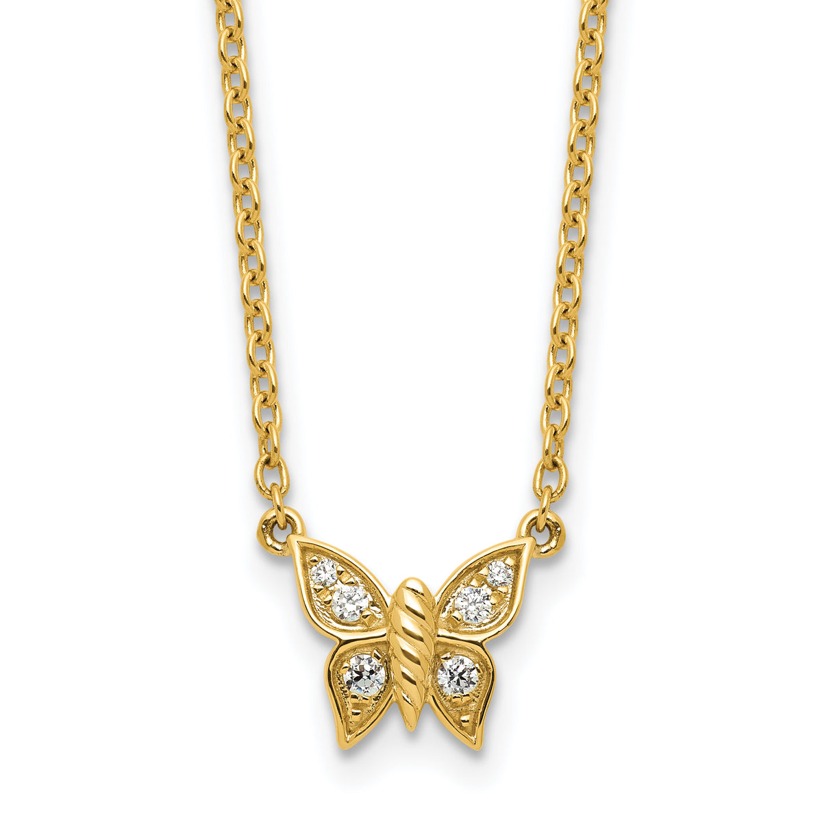 14K Polished Diamond Butterfly Necklace-PM10782-010-YAA