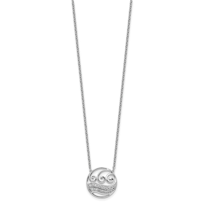 14K White Gold Polished Diamond Circle with Waves Necklace-PM10795-016-WAA
