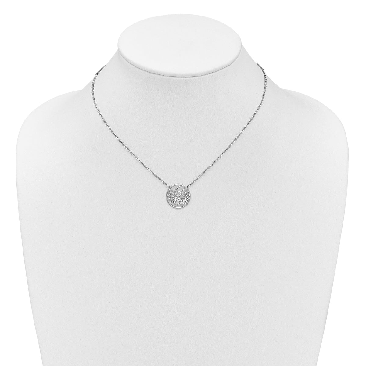 14K White Gold Polished Diamond Circle with Waves Necklace-PM10795-016-WAA