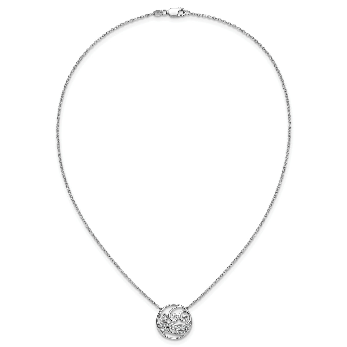 14K White Gold Polished Diamond Circle with Waves Necklace-PM10795-016-WAA