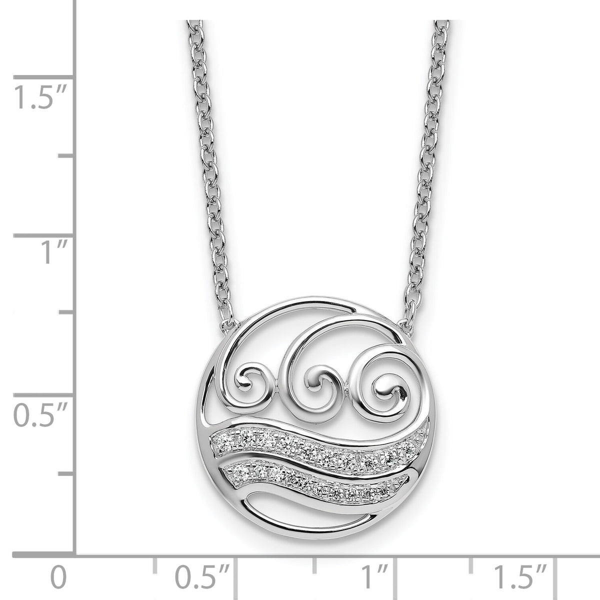 14K White Gold Polished Diamond Circle with Waves Necklace-PM10795-016-WAA