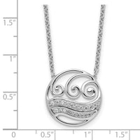 14K White Gold Polished Diamond Circle with Waves Necklace-PM10795-016-WAA