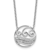 14K White Gold Polished Diamond Circle with Waves Necklace-PM10795-016-WAA